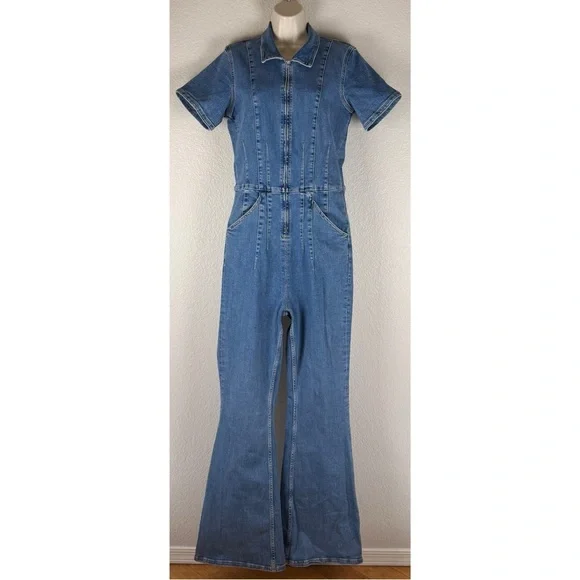 Free People We The Free Women's Jayde Flare Jumpsuit, Sunburst Blue, size XL - Picture 2 of 16